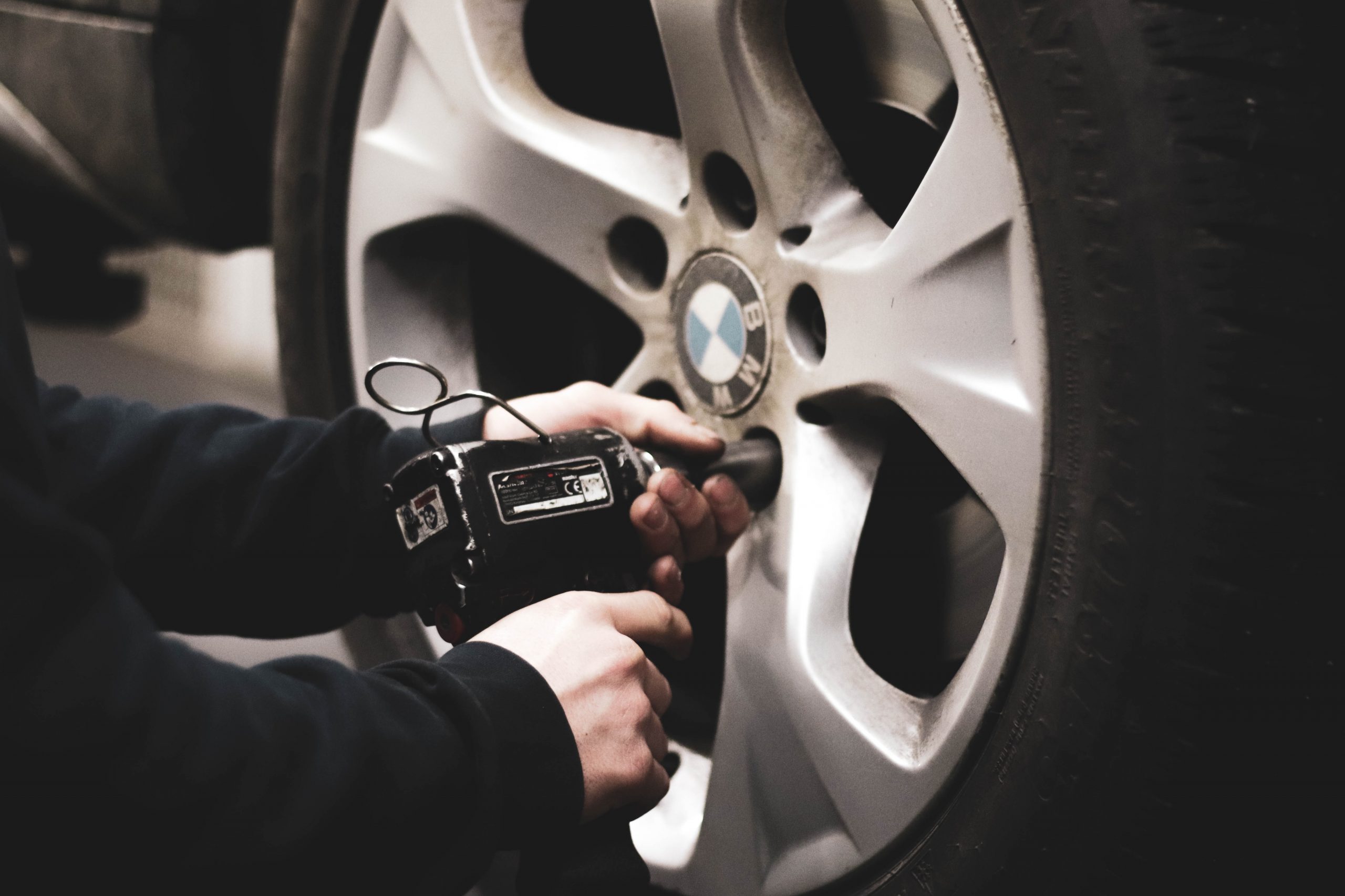 person working on tyre